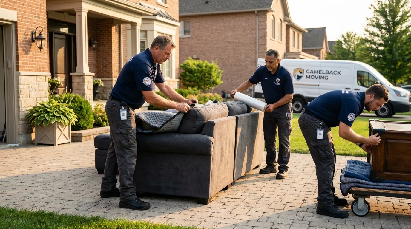 Large estate moving crew wrapping furniture in Morris Plains, NJ